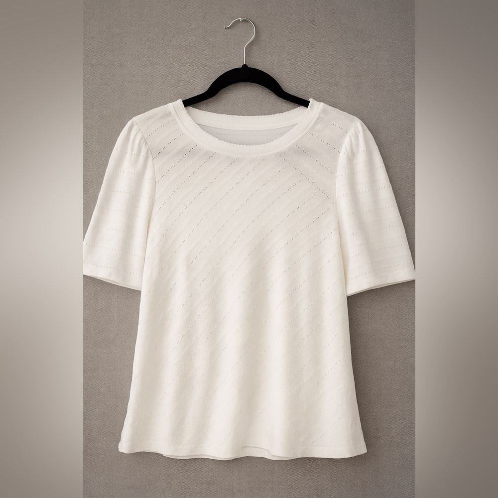 DEMOCRACY short-sleeved blouse crew neck, puff sleeves,SIZE PXL  EUC